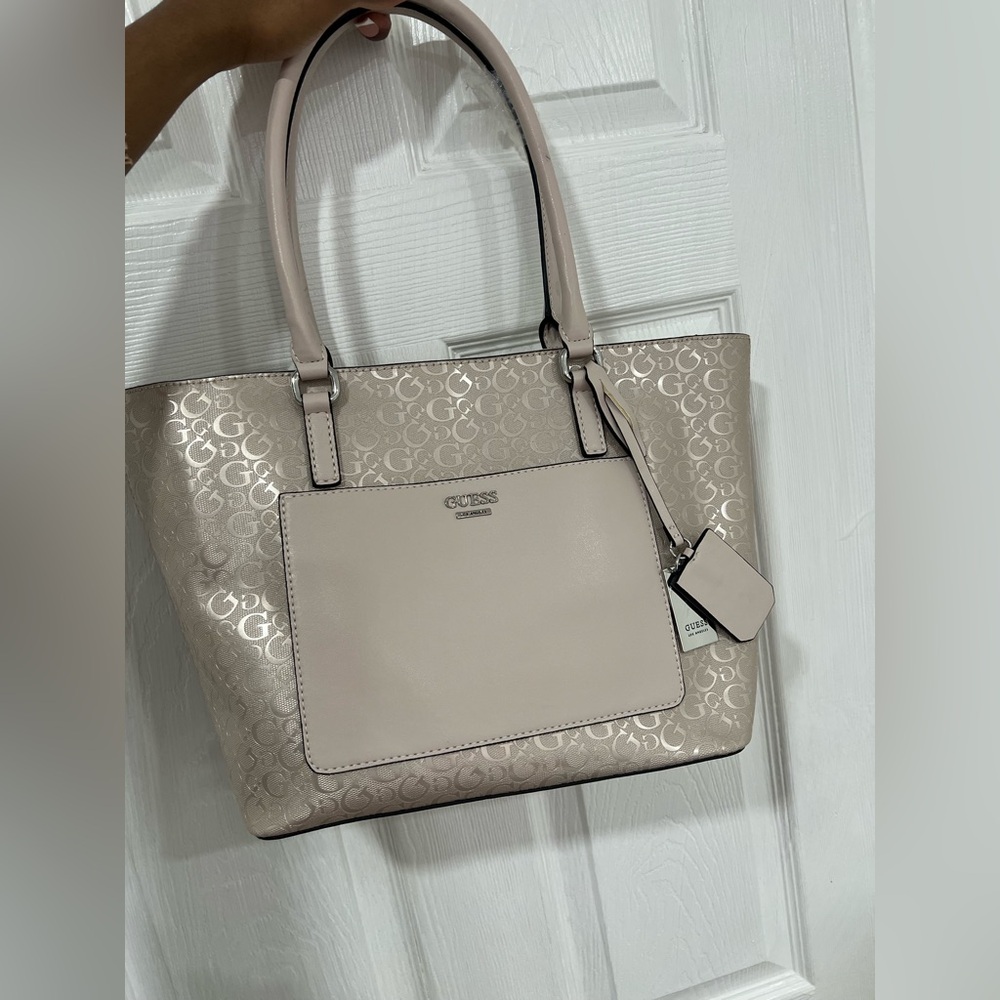 GUESS rose dust Logo Tote Bag